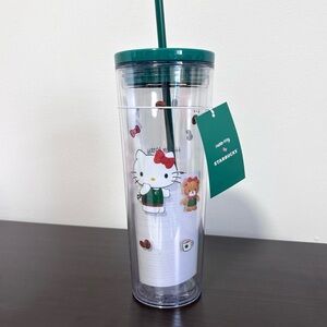 Starbucks Clear Tumbler with Hello Kitty and Green Lid